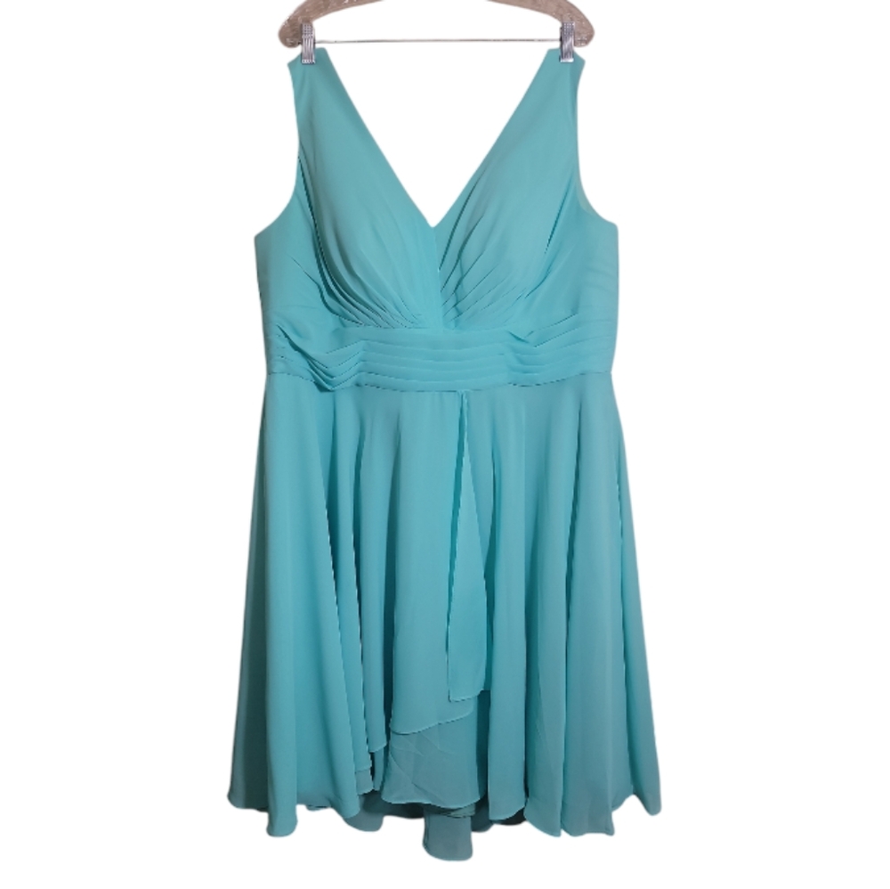 Chong Xiao sleeveless pleated faux wrap chiffon bridesmaid dress size 20